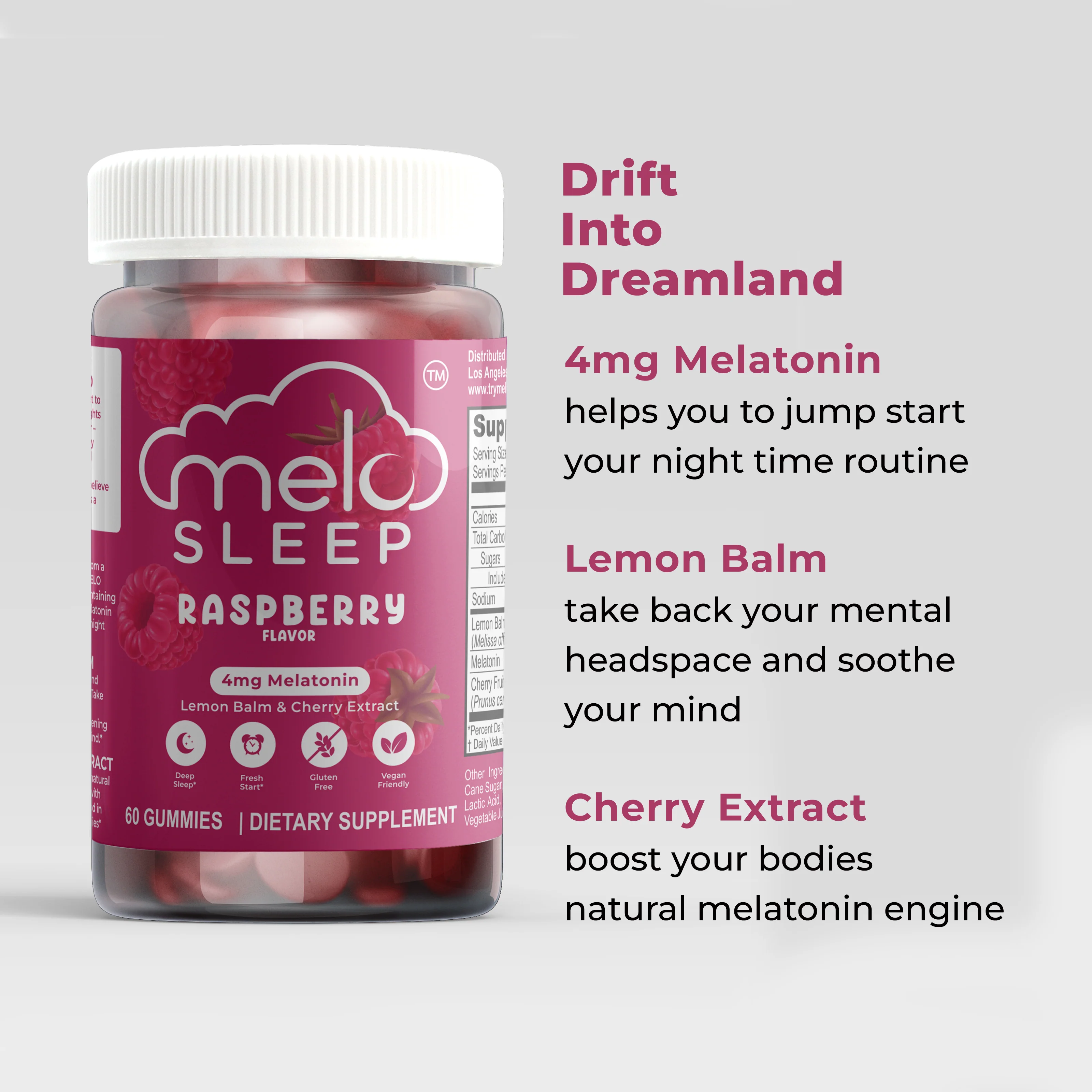 MELO Sleep Gummies - Raspberry (60CT Bottle) - Image 4