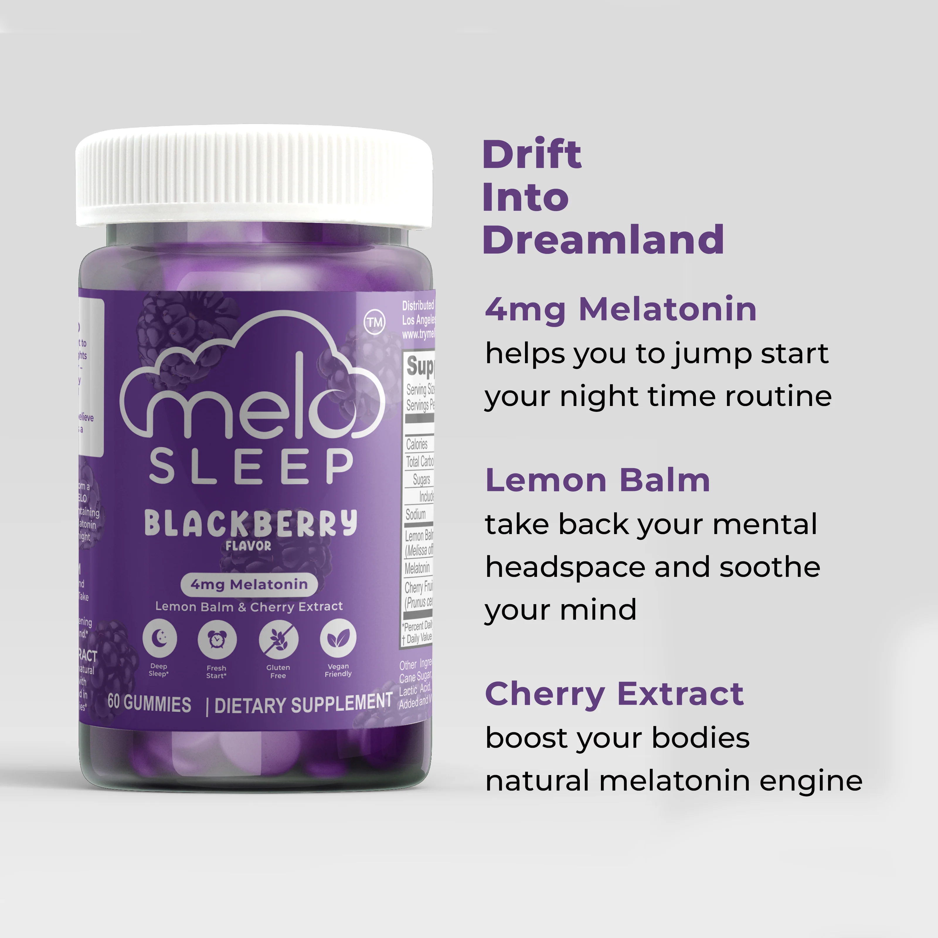 MELO Sleep Gummies - Blackberry (60CT Bottle) - Image 5